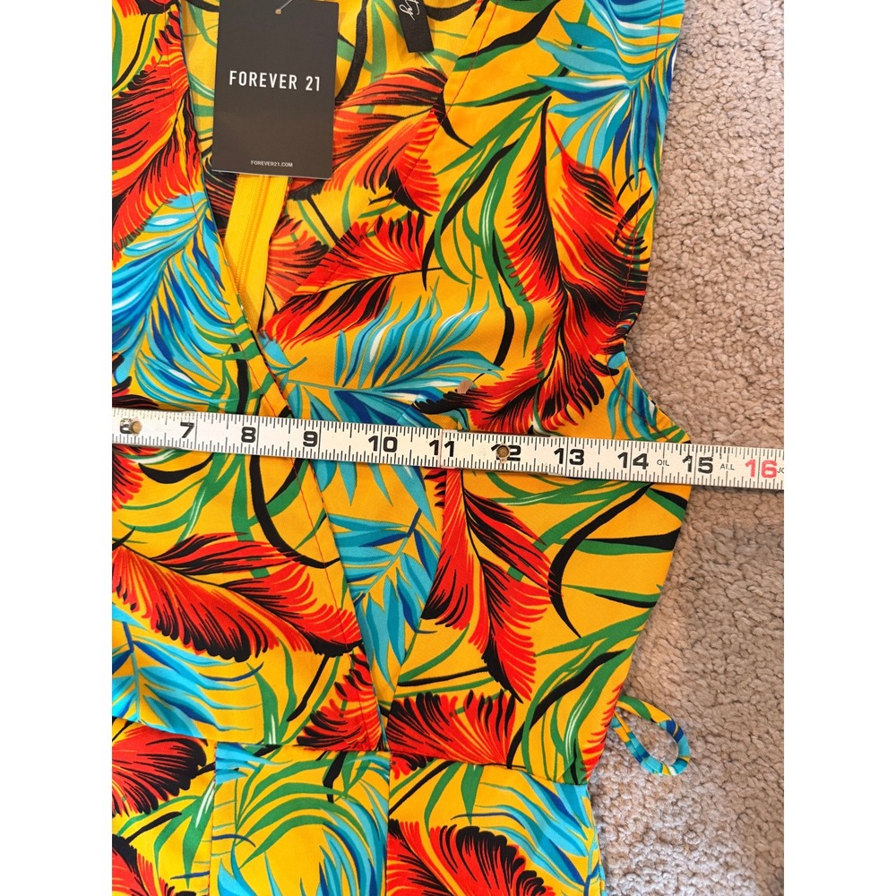 Forever 21 Tropical Palm Leaf Sleeveless Jumpsuit Mustard Yellow Sm Beachy Boho‎ - Picture 7 of 16
